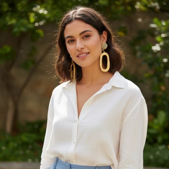 Tat 2 Designs Hammered Silver & Gold Dangle Earrings - Picture 2 of 4